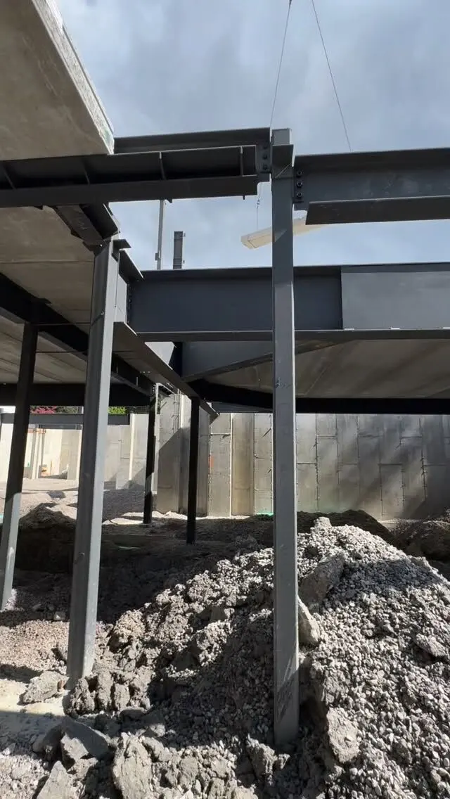 Structural steel frame on a job site